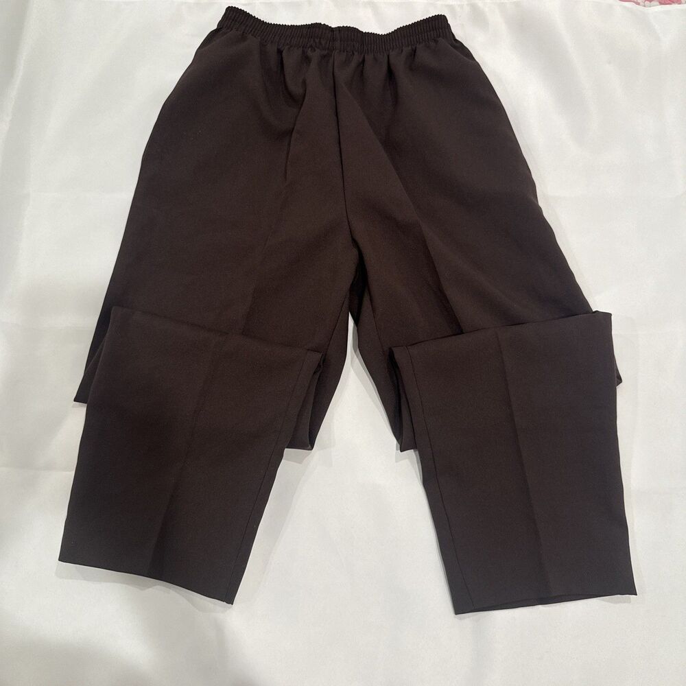 Womens Work Dress Pants M Medium Dark Brown pants Elastic Waist Pockets
